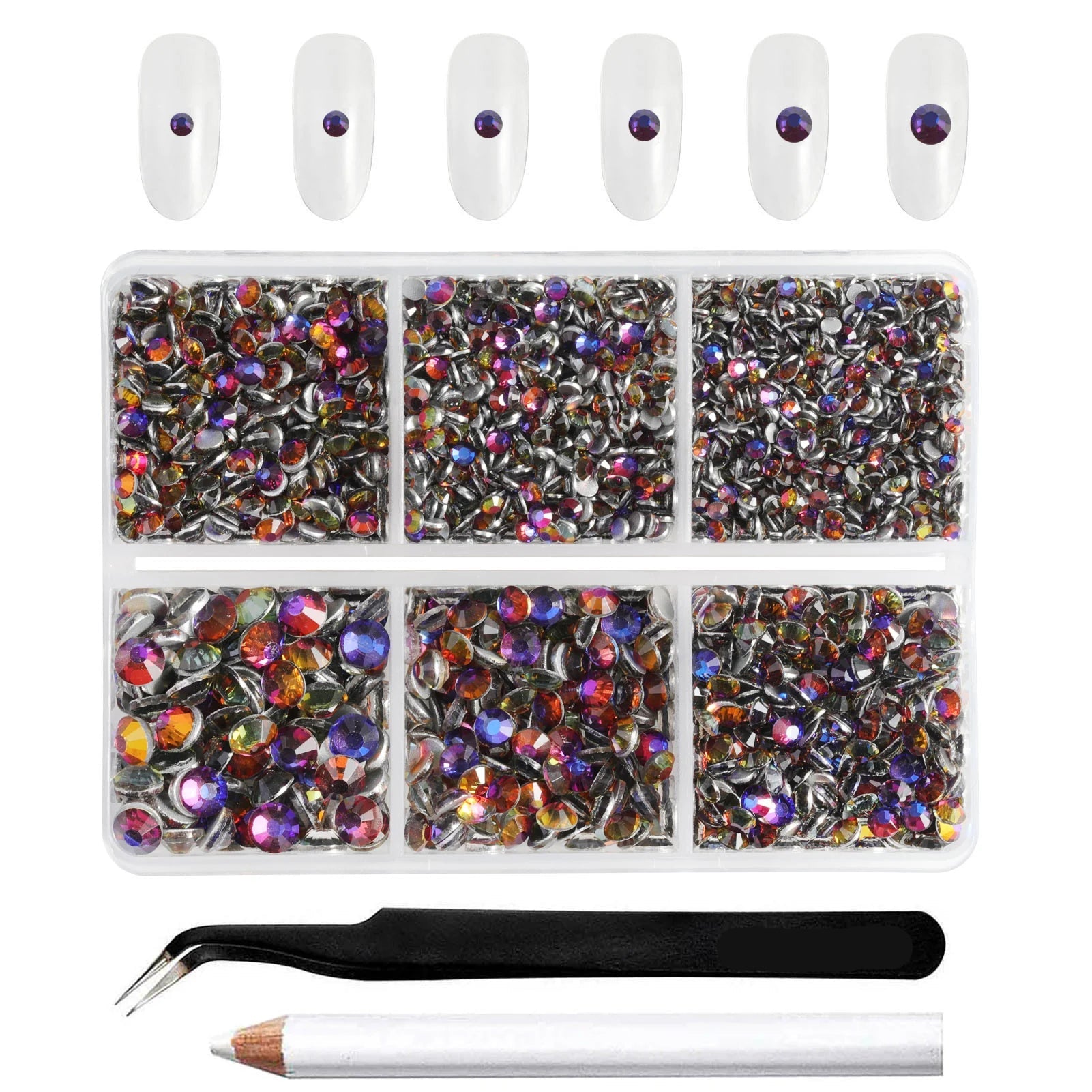 4300pcs Flatback Rhinestones, Nail Gems Round Crystal Rhinestones for Crafts,Mixed 6 Sizes with Picking Tweezers and Wax Pencil Kit-Bluevolcano