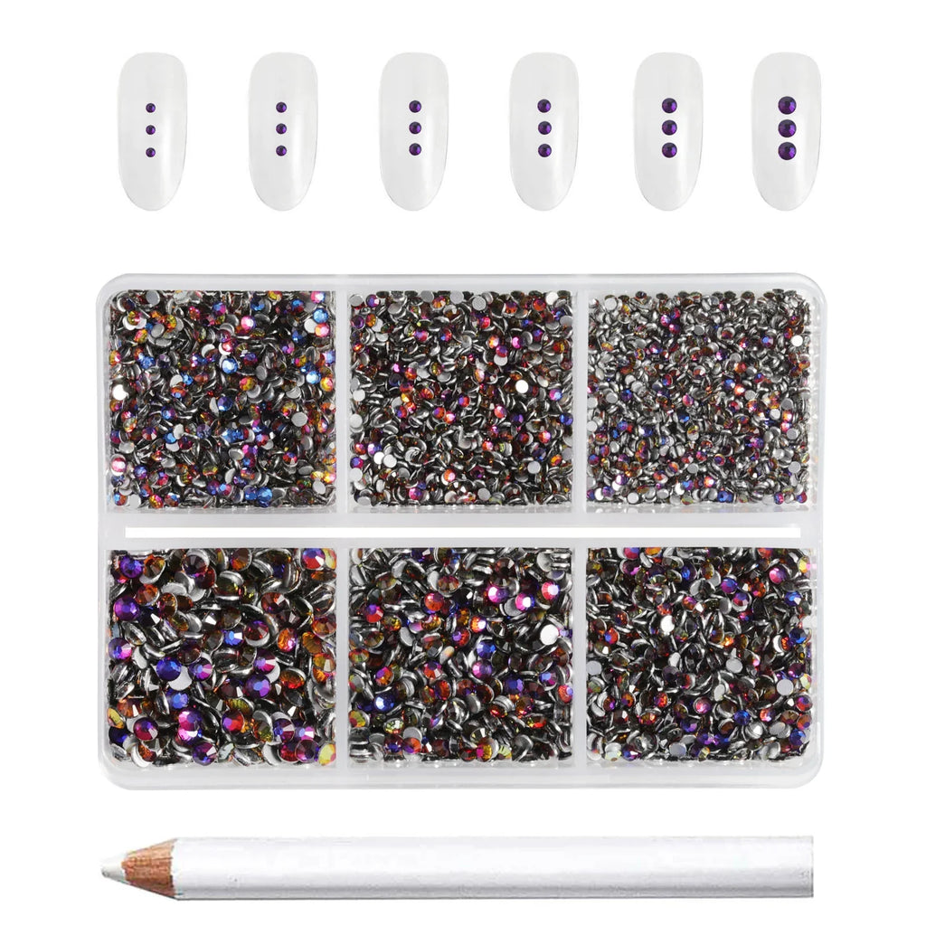 7200pcs Flatback Rhinestones,Nail Gems Round Crystal Rhinestones for Crafts,Mixed 6 Sizes with Wax Pencil Kit, SS3-SS10 -Bluevolcano