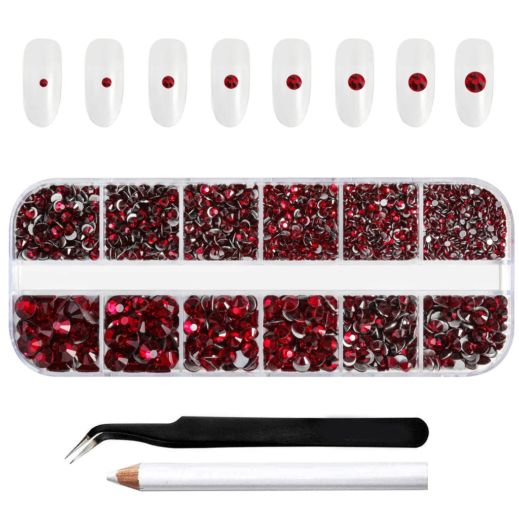 Rhinestones for Makeup,8 sizes 2500pcs Flatback Rhinestones Face Gems for Nails Crafts with Tweezers and Wax Pencil- Dark Siam