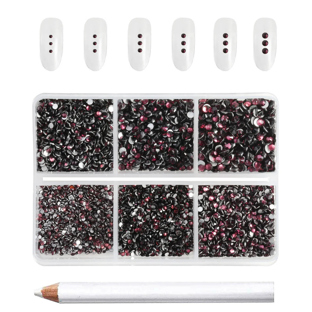 7200pcs Flatback Rhinestones,Nail Gems Round Crystal Rhinestones for Crafts,Mixed 6 Sizes with Wax Pencil Kit, SS3-SS10-Amethyst