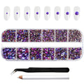 Rhinestones for Makeup,8 sizes 2500pcs Flatback Rhinestones Face Gems for Nails Crafts with Tweezers and Wax Pencil- Purple Velvet