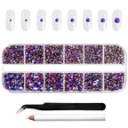 Rhinestones for Makeup,8 sizes 2500pcs Flatback Rhinestones Face Gems for Nails Crafts with Tweezers and Wax Pencil- Purple Velvet