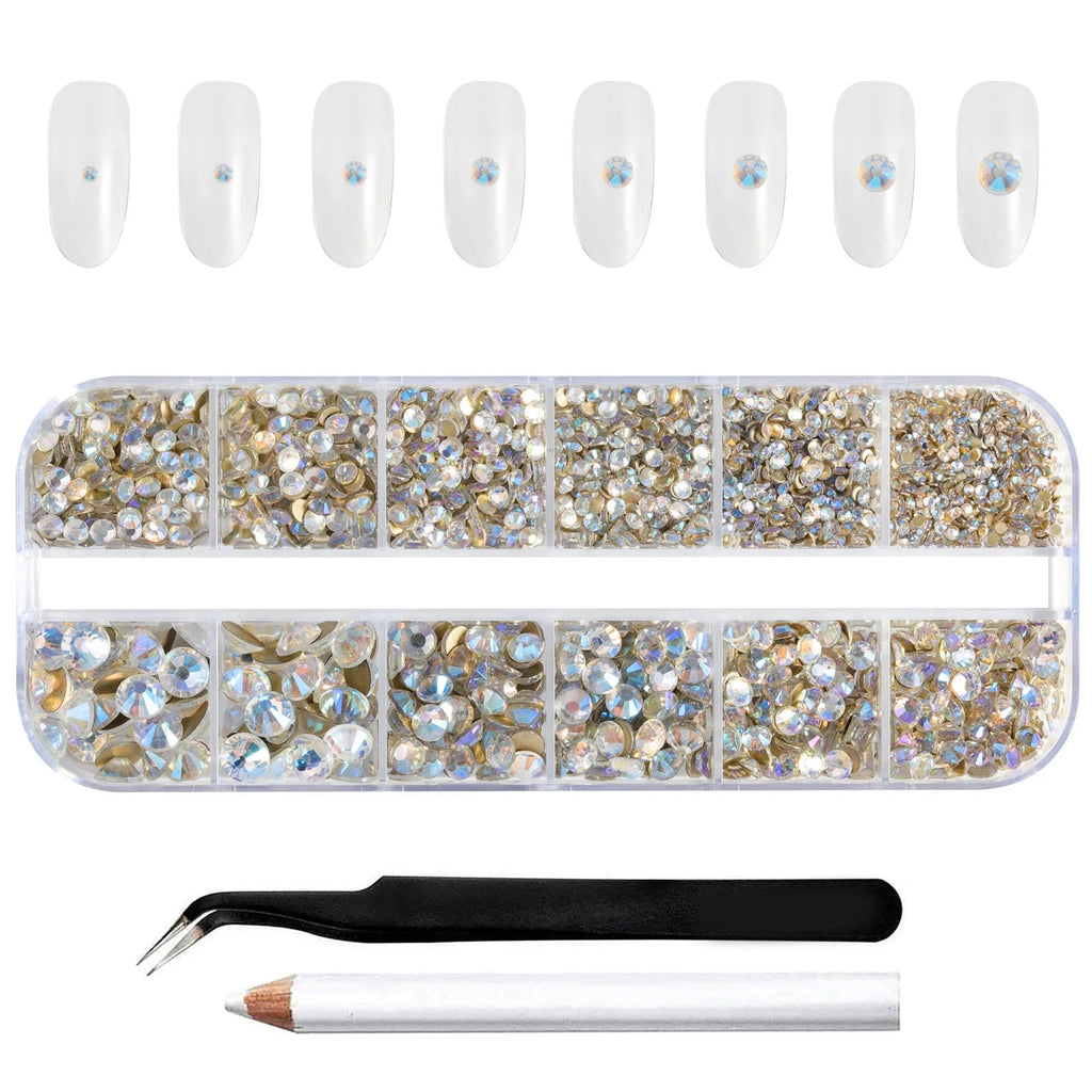 Rhinestones for Makeup,8 sizes 2500pcs Flatback Rhinestones Face Gems for Nails Crafts with Tweezers and Wax Pencil- Blue Moonlight