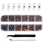 Rhinestones for Makeup,8 sizes 2500pcs Flatback Rhinestones Face Gems for Nails Crafts with Tweezers and Wax Pencil- Blue Volcano