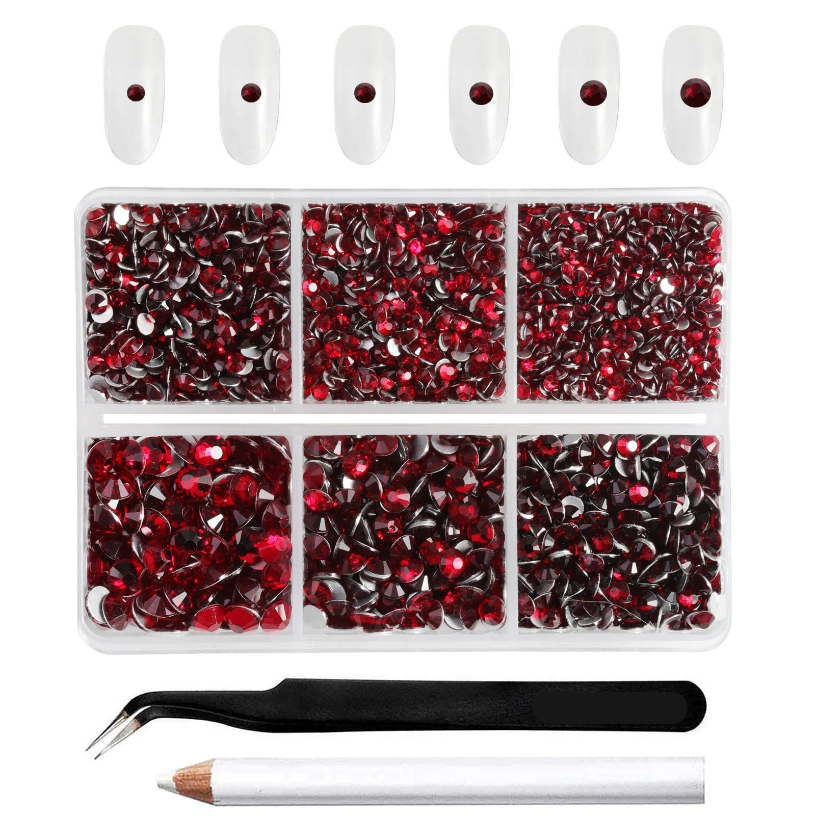4300pcs Flatback Rhinestones, Nail Gems Round Crystal Rhinestones for Crafts,Mixed 6 Sizes with Picking Tweezers and Wax Pencil Kit- Darksiam