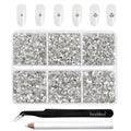 4300pcs Flatback Rhinestones, Nail Gems Round Crystal Rhinestones for Crafts,Mixed 6 Sizes with Picking Tweezers and Wax Pencil Kit- Crystal