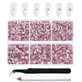 4300pcs Flatback Rhinestones, Nail Gems Round Crystal Rhinestones for Crafts,Mixed 6 Sizes with Picking Tweezers and Wax Pencil Kit- Light Pink