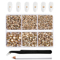 4300pcs Flatback Rhinestones, Nail Gems Round Crystal Rhinestones for Crafts,Mixed 6 Sizes with Picking Tweezers and Wax Pencil Kit- Golden Shadow