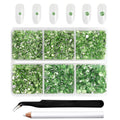 4300pcs Flatback Rhinestones, Nail Gems Round Crystal Rhinestones for Crafts,Mixed 6 Sizes with Picking Tweezers and Wax Pencil Kit -lightgreen