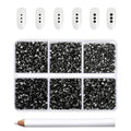 7200pcs Flatback Rhinestones,Nail Gems Round Crystal Rhinestones for Crafts,Mixed 6 Sizes with Wax Pencil Kit, SS3-SS10- Black