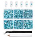 4300pcs Flatback Rhinestones, Nail Gems Round Crystal Rhinestones for Crafts,Mixed 6 Sizes with Picking Tweezers and Wax Pencil Kit- Aquamarine