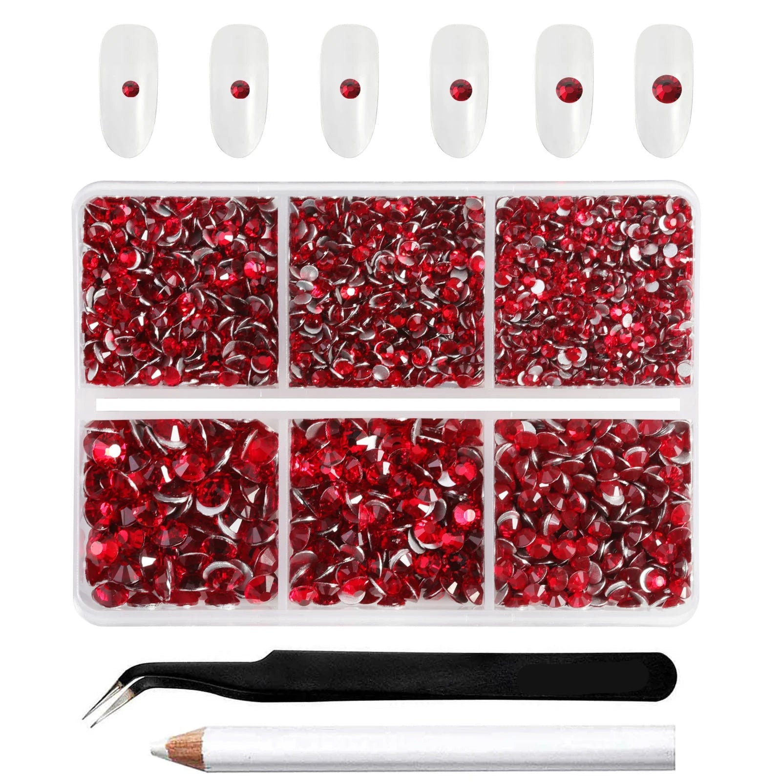 4300pcs Flatback Rhinestones, Nail Gems Round Crystal Rhinestones for Crafts,Mixed 6 Sizes with Picking Tweezers and Wax Pencil Kit-Siam