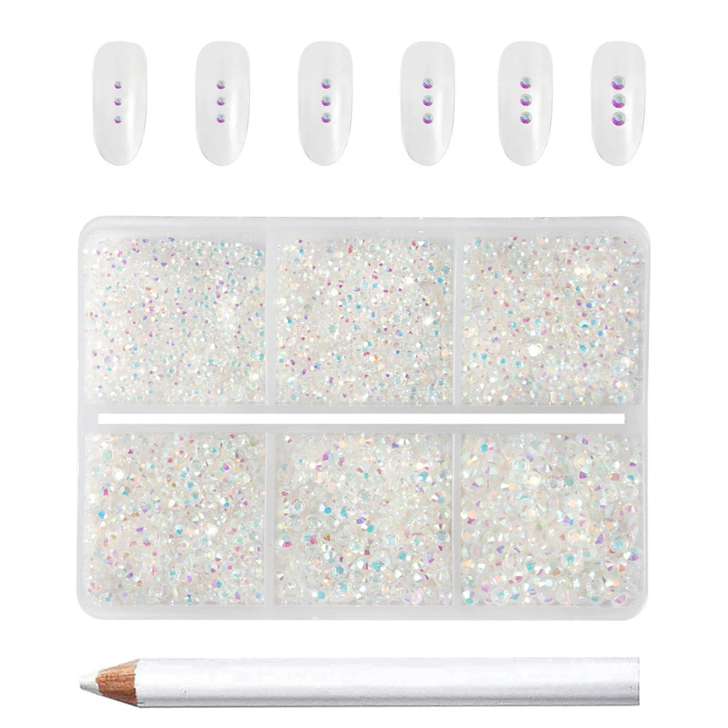 7200pcs Flatback Rhinestones,Nail Gems Round Crystal Rhinestones for Crafts,Mixed 6 Sizes with Wax Pencil Kit, SS3-SS10-Transparent