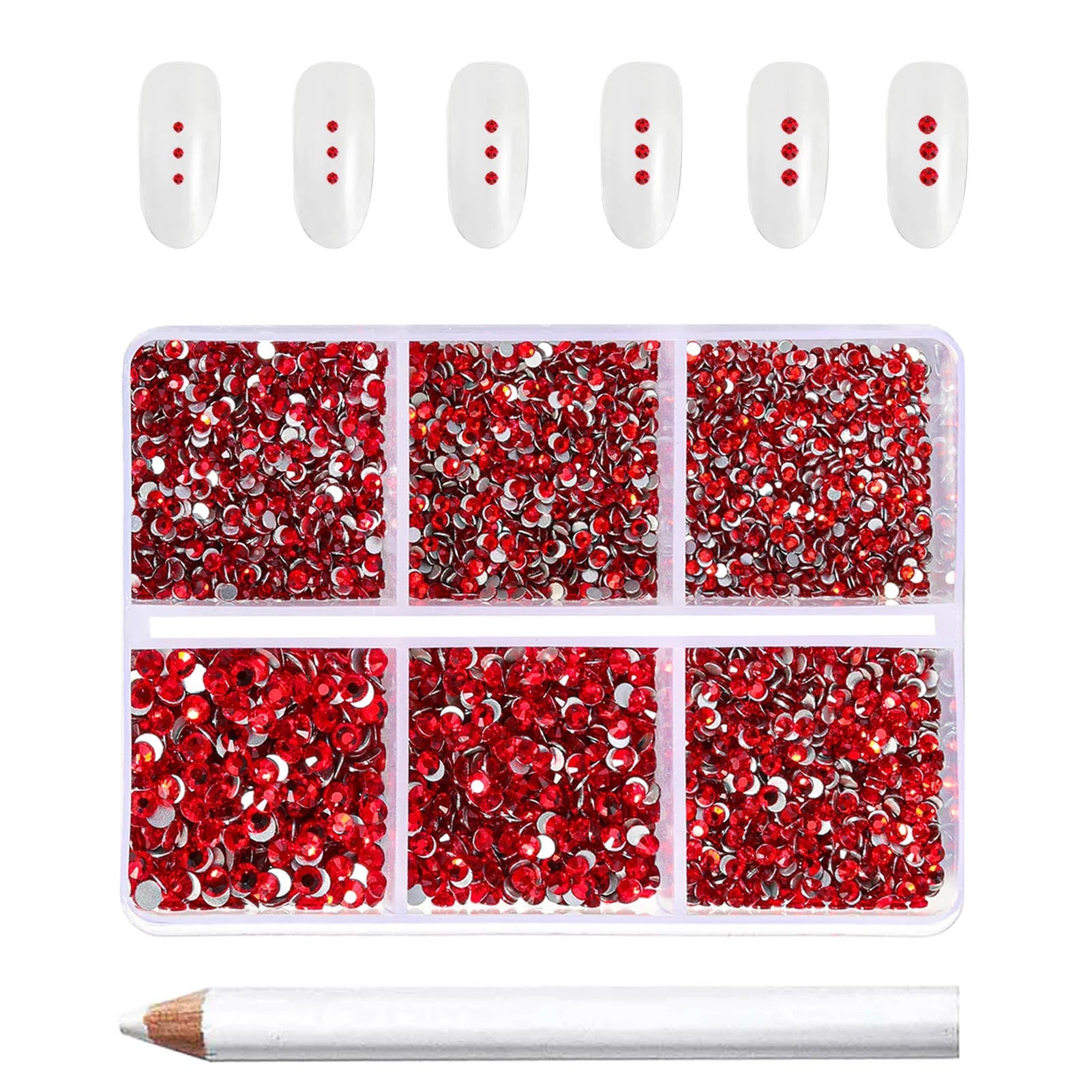 7200pcs Flatback Rhinestones,Nail Gems Round Crystal Rhinestones for Crafts,Mixed 6 Sizes with Wax Pencil Kit, SS3-SS10- Light Siam