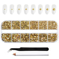 Rhinestones for Makeup,8 sizes 2500pcs Flatback Rhinestones Face Gems for Nails Crafts with Tweezers and Wax Pencil- Metal Sunlight