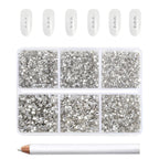 7200pcs Flatback Rhinestones,Nail Gems Round Crystal Rhinestones for Crafts,Mixed 6 Sizes with Wax Pencil Kit, SS3-SS10- Crystal