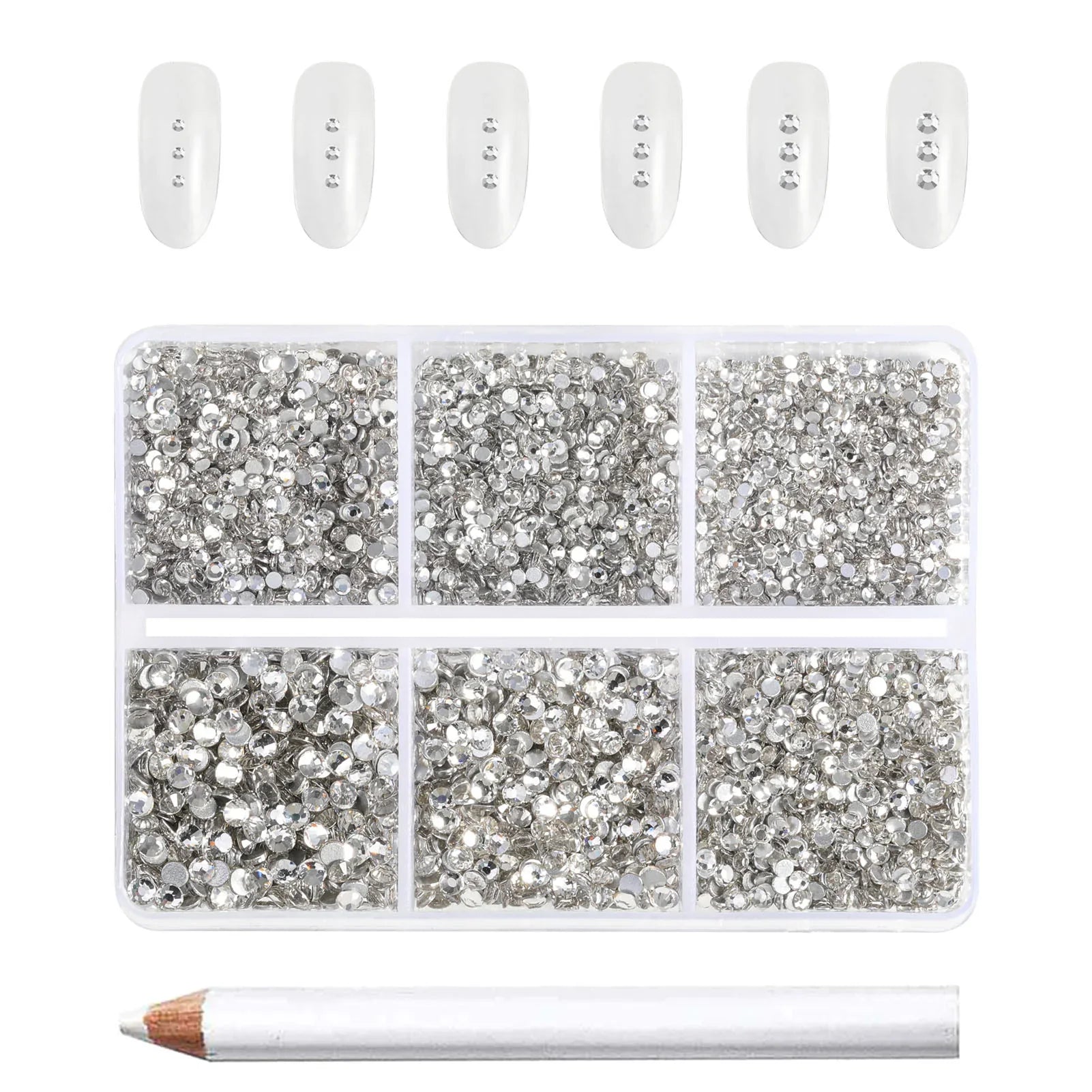 7200pcs Flatback Rhinestones,Nail Gems Round Crystal Rhinestones for Crafts,Mixed 6 Sizes with Wax Pencil Kit, SS3-SS10- Crystal