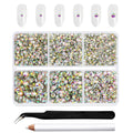 4300pcs Flatback Rhinestones, Nail Gems Round Crystal Rhinestones for Crafts,Mixed 6 Sizes with Picking Tweezers and Wax Pencil Kit- Crystal AB