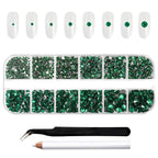 Rhinestones for Makeup,8 sizes 2500pcs Flatback Rhinestones Face Gems for Nails Crafts with Tweezers and Wax Pencil- Emerald