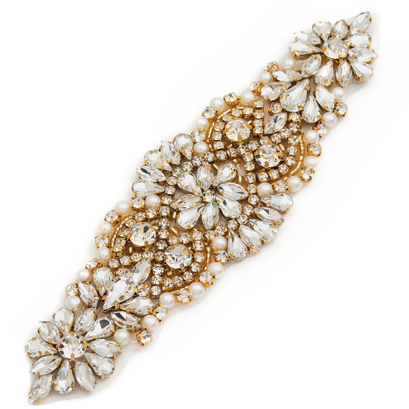 Heat Transfer Rhinestone Patch, Sparkling Glass Rhinestones And Pearl Design For Dance Costumes, Leotards, Performance Wear, Clothing Embellishment