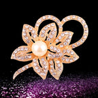Versatile Silver Brooch - Twin Flower Pearl & Crystal Pin, Korean Fashion Eco Alloy Women's Jacket Accessory