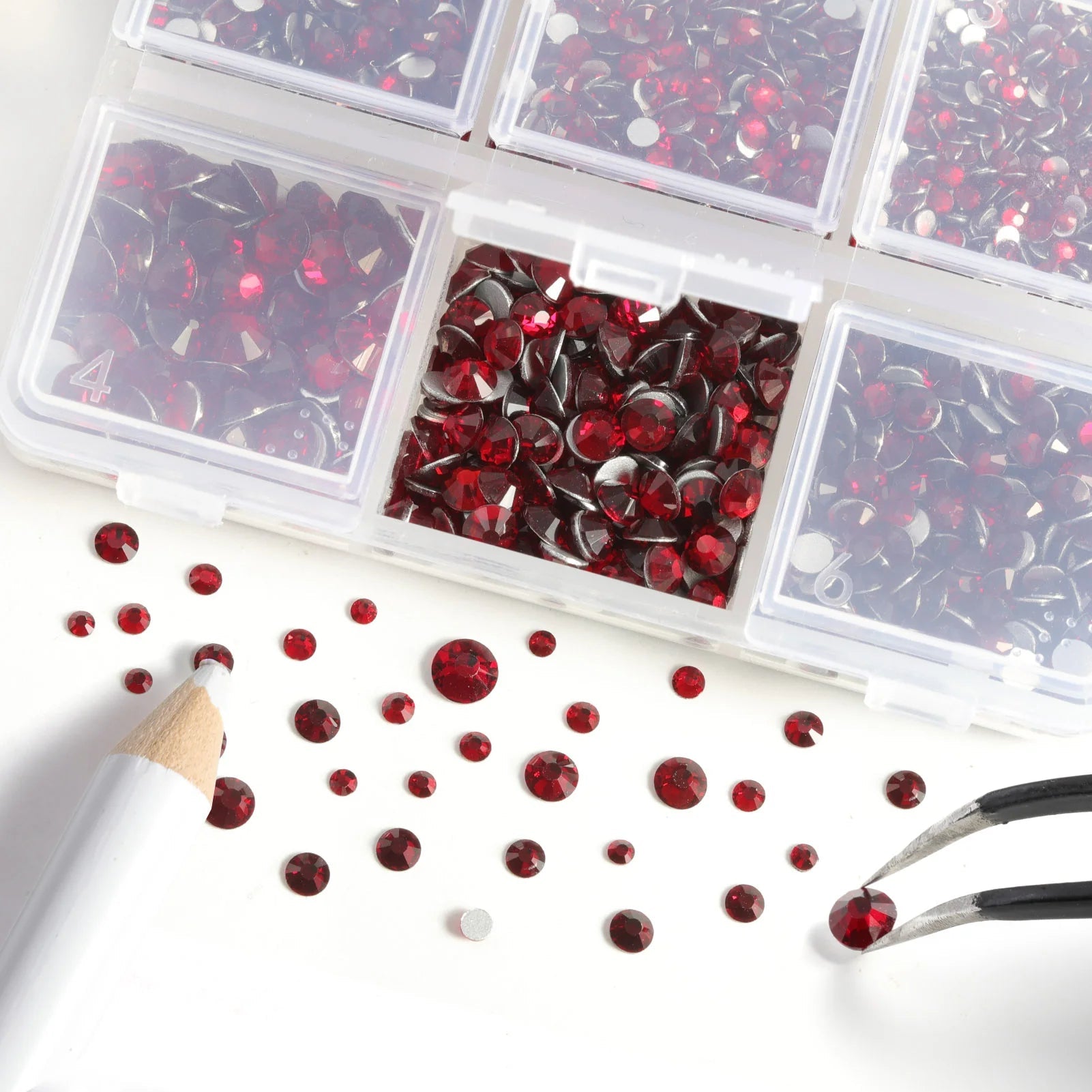 4300pcs Flatback Rhinestones, Nail Gems Round Crystal Rhinestones for Crafts,Mixed 6 Sizes with Picking Tweezers and Wax Pencil Kit- Darksiam