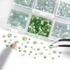 4300pcs Flatback Rhinestones, Nail Gems Round Crystal Rhinestones for Crafts,Mixed 6 Sizes with Picking Tweezers and Wax Pencil Kit -lightgreen