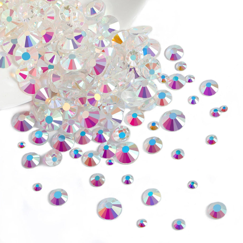 Rhinestones for Makeup,8 sizes 2500pcs Flatback Rhinestones Face Gems for Nails Crafts with Tweezers and Wax Pencil- Transparent AB