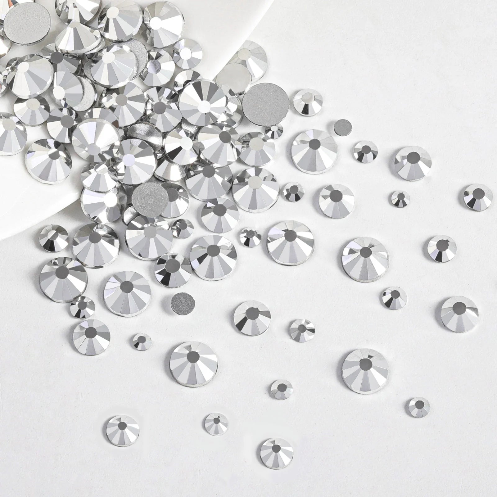 Rhinestones for Makeup,8 sizes 2500pcs Flatback Rhinestones Face Gems for Nails Crafts with Tweezers and Wax Pencil- Silver Hematite