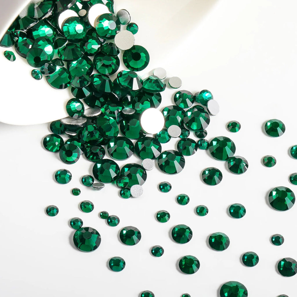 Rhinestones for Makeup,8 sizes 2500pcs Flatback Rhinestones Face Gems for Nails Crafts with Tweezers and Wax Pencil- Emerald