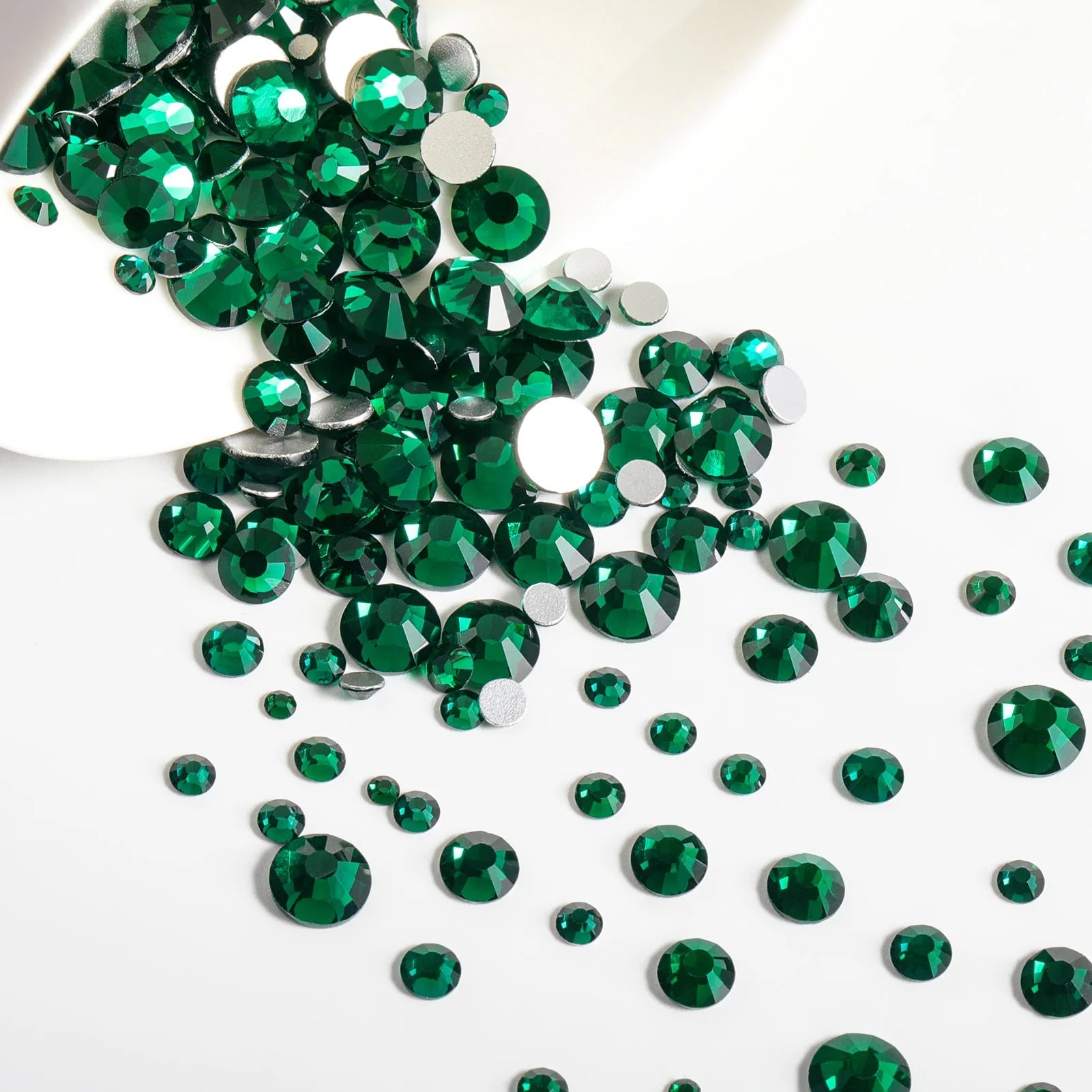 Rhinestones for Makeup,8 sizes 2500pcs Flatback Rhinestones Face Gems for Nails Crafts with Tweezers and Wax Pencil- Emerald