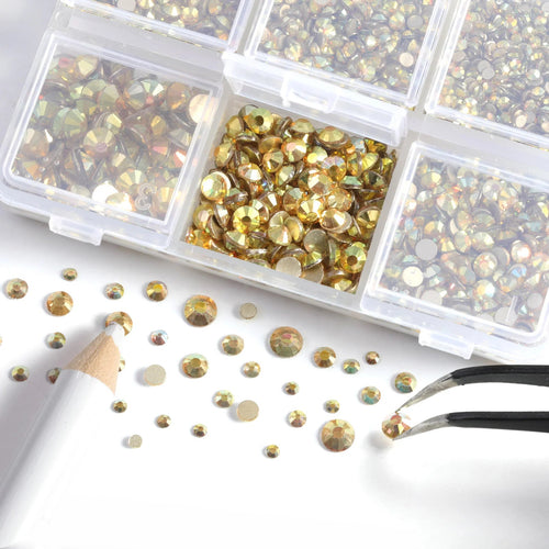4300pcs Flatback Rhinestones, Nail Gems Round Crystal Rhinestones for Crafts,Mixed 6 Sizes with Picking Tweezers and Wax Pencil Kit-Metalsunlight