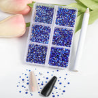 7200pcs Flatback Rhinestones,Nail Gems Round Crystal Rhinestones for Crafts,Mixed 6 Sizes with Wax Pencil Kit, SS3-SS10- Sapphire