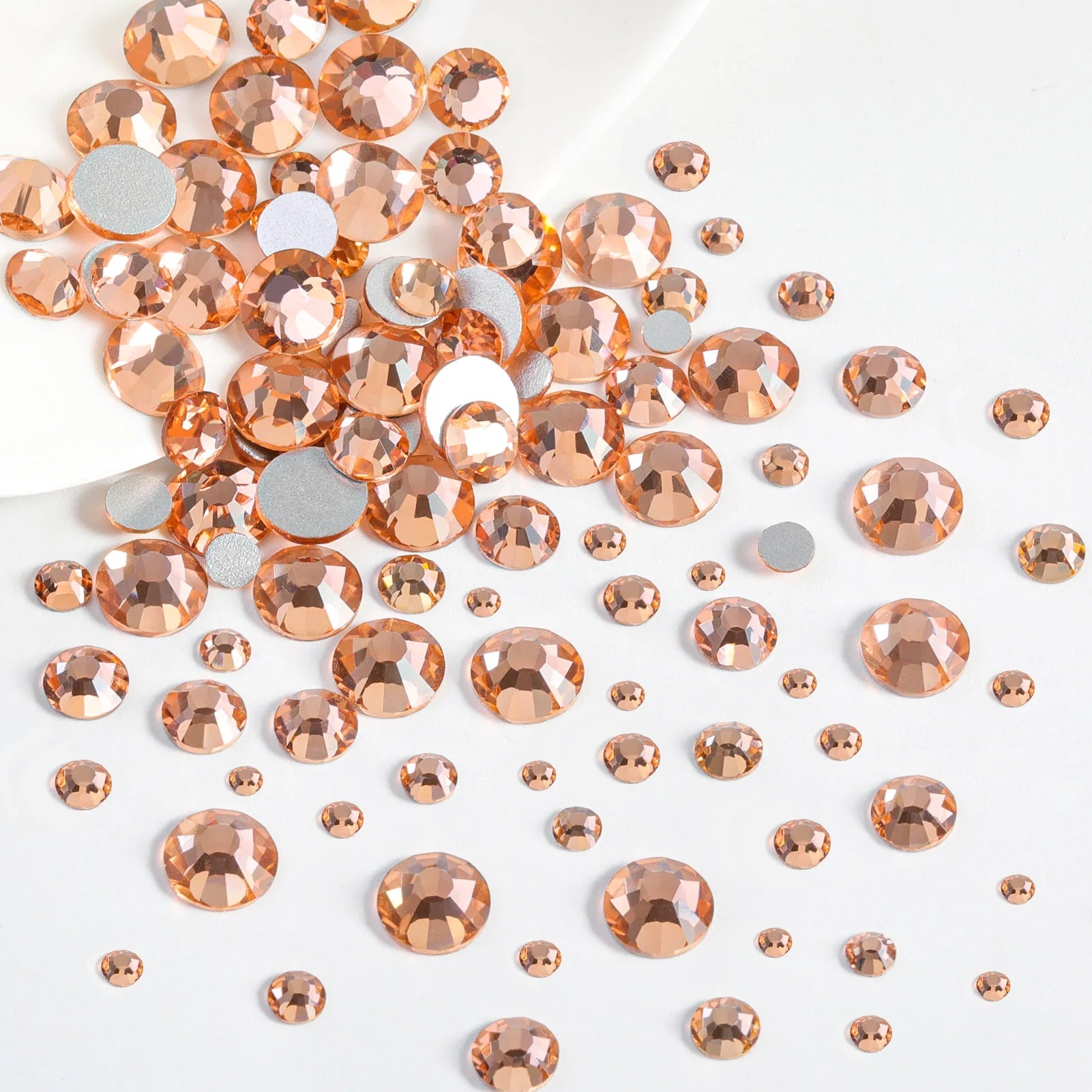 Rhinestones for Makeup,8 sizes 2500pcs Flatback Rhinestones Face Gems for Nails Crafts with Tweezers and Wax Pencil- Light Peach