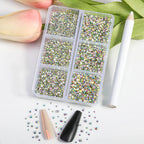 7200pcs Flatback Rhinestones,Nail Gems Round Crystal Rhinestones for Crafts,Mixed 6 Sizes with Wax Pencil Kit, SS3-SS10- Crystal AB