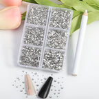 7200pcs Flatback Rhinestones,Nail Gems Round Crystal Rhinestones for Crafts,Mixed 6 Sizes with Wax Pencil Kit, SS3-SS10- Crystal