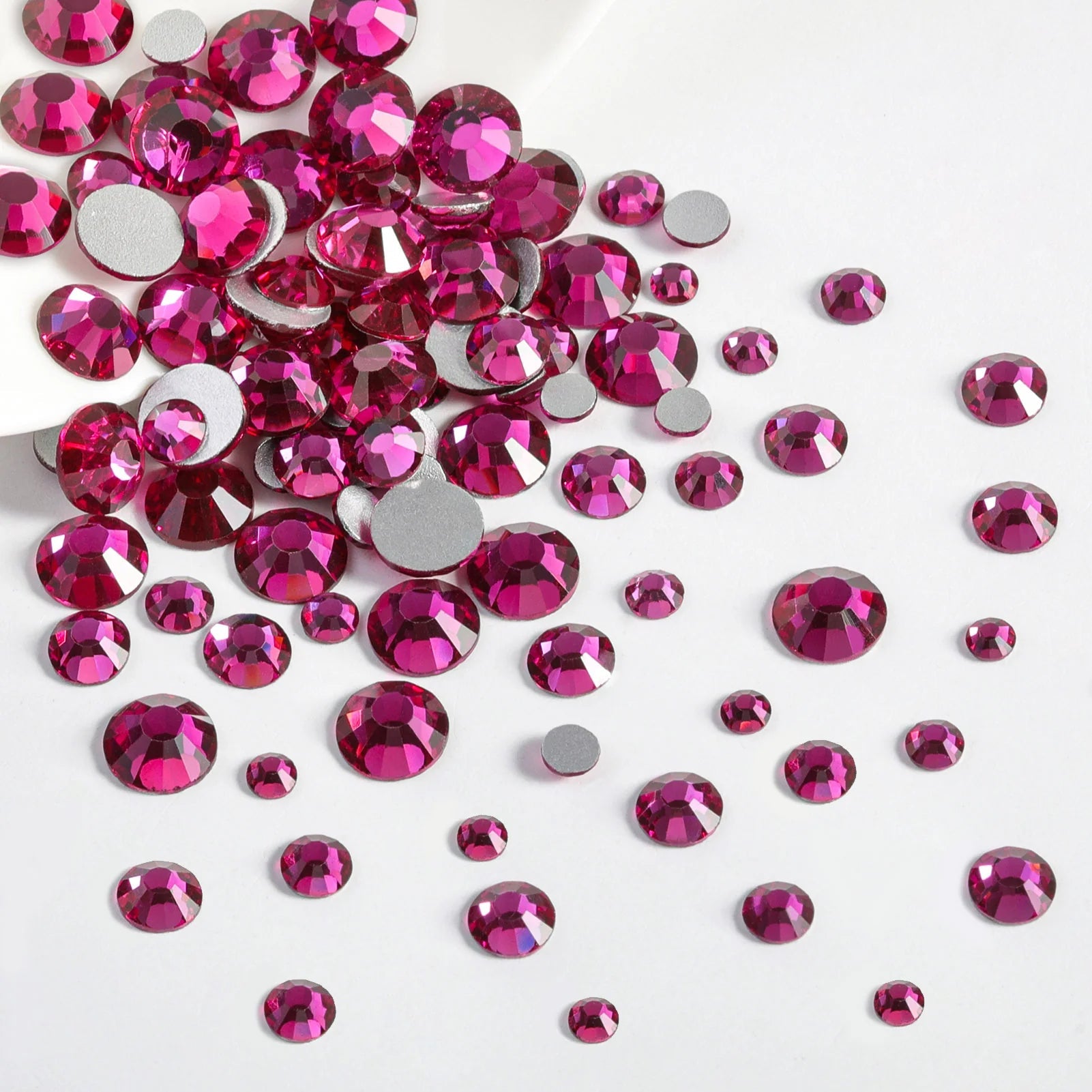 Rhinestones for Makeup,8 sizes 2500pcs Flatback Rhinestones Face Gems for Nails Crafts with Tweezers and Wax Pencil- Fuchsia