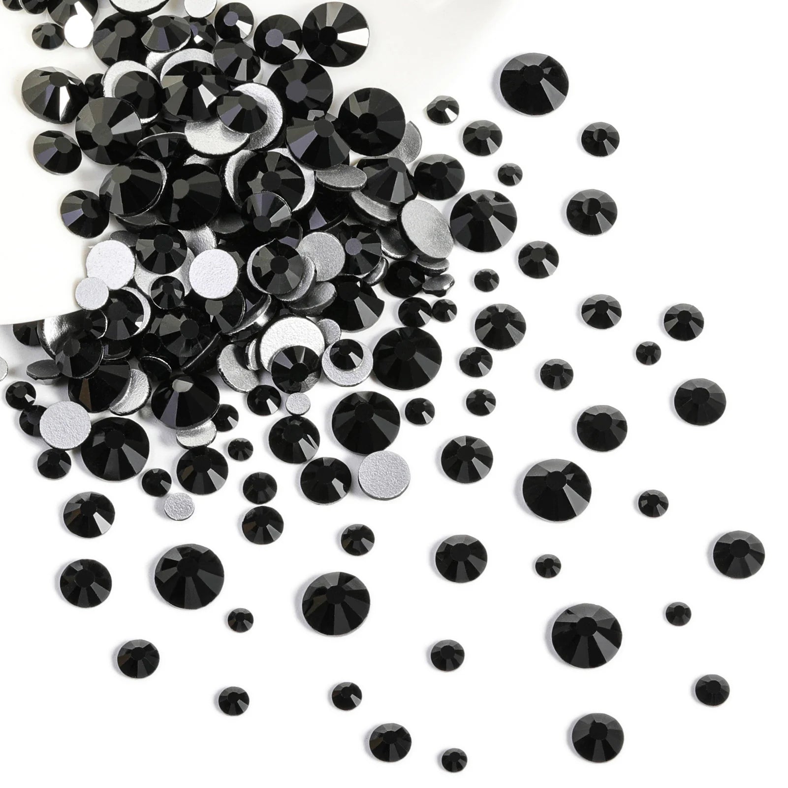 Rhinestones for Makeup,8 sizes 2500pcs Flatback Rhinestones Face Gems for Nails Crafts with Tweezers and Wax Pencil- Black