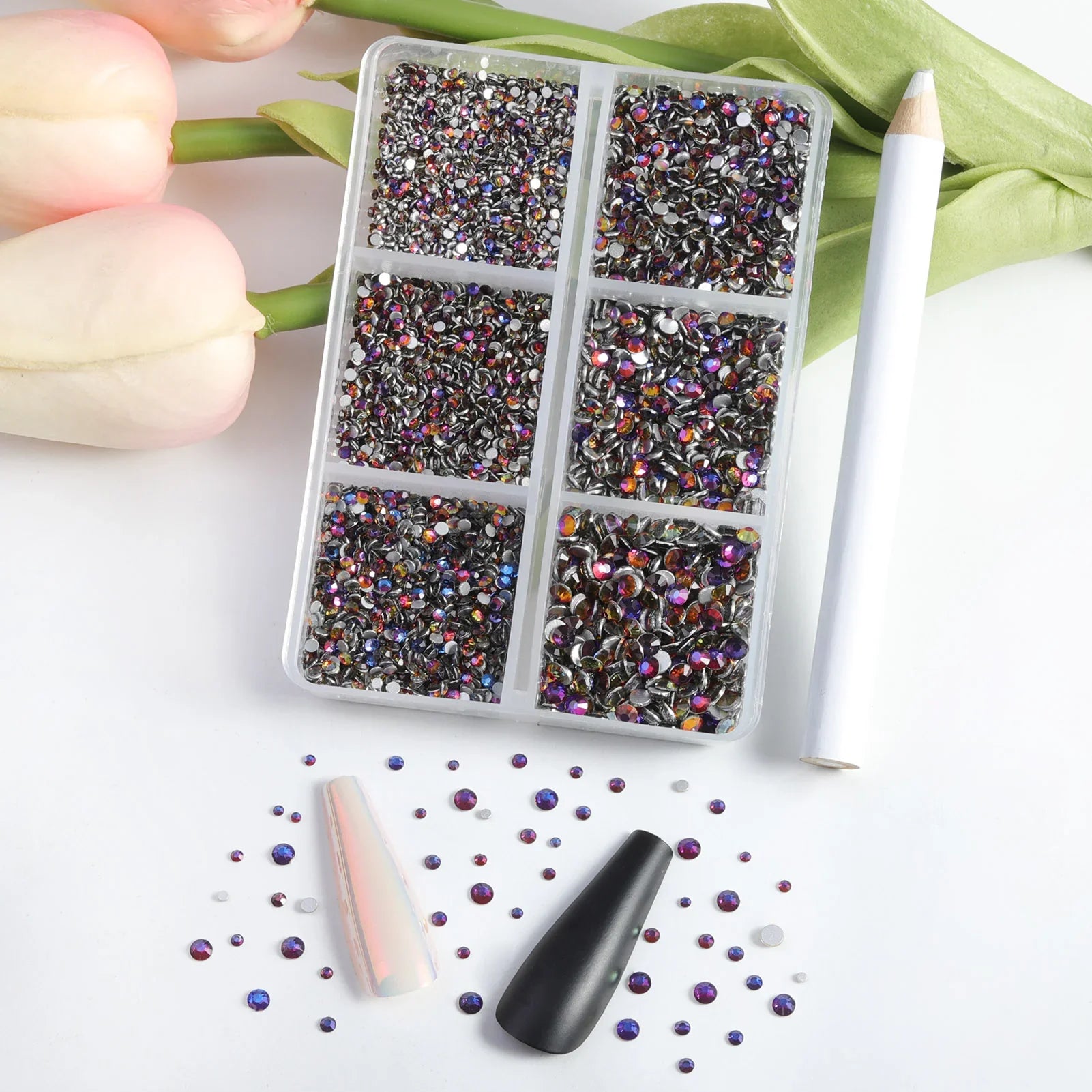 7200pcs Flatback Rhinestones,Nail Gems Round Crystal Rhinestones for Crafts,Mixed 6 Sizes with Wax Pencil Kit, SS3-SS10 -Bluevolcano