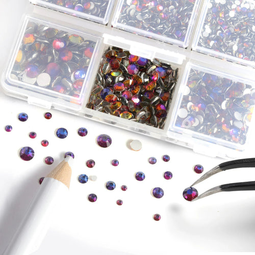 4300pcs Flatback Rhinestones, Nail Gems Round Crystal Rhinestones for Crafts,Mixed 6 Sizes with Picking Tweezers and Wax Pencil Kit-Bluevolcano