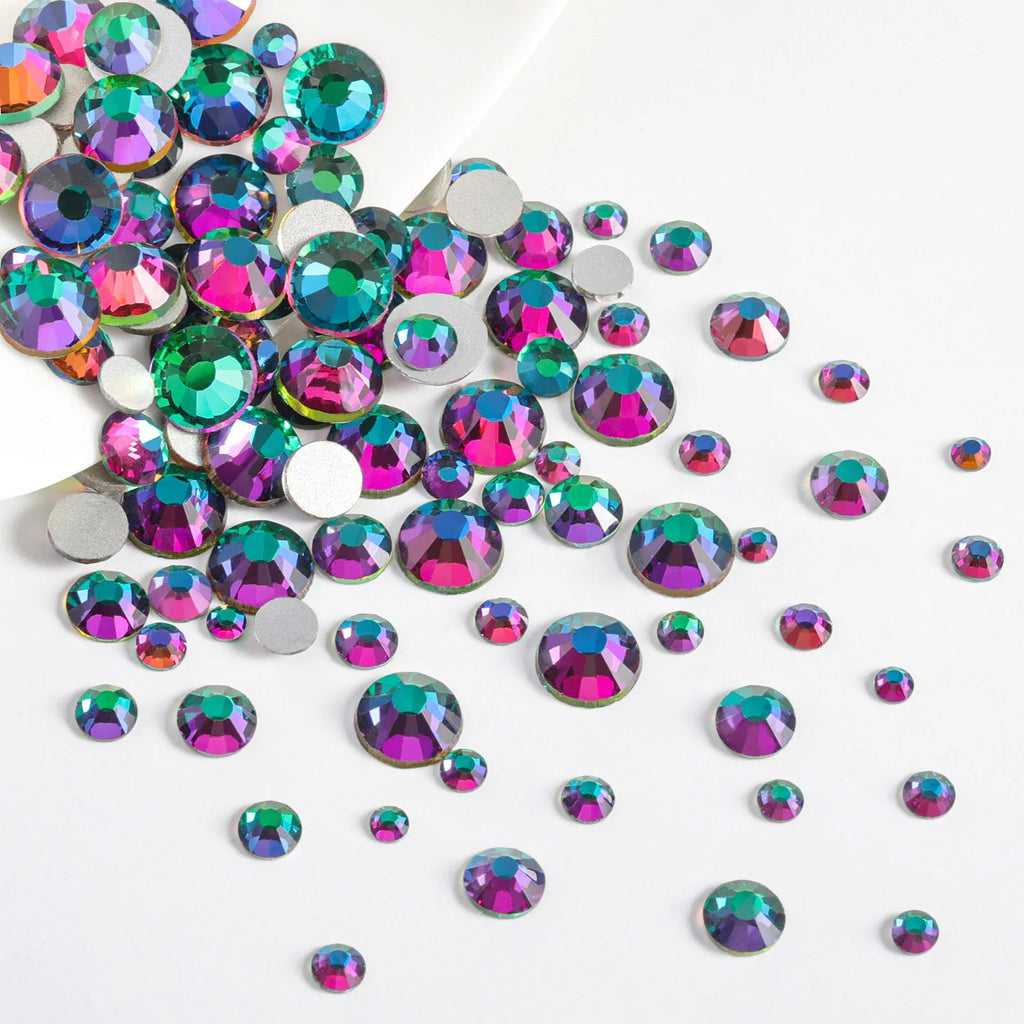 Rhinestones for Makeup,8 sizes 2500pcs Flatback Rhinestones Face Gems for Nails Crafts with Tweezers and Wax Pencil- Green Volcano