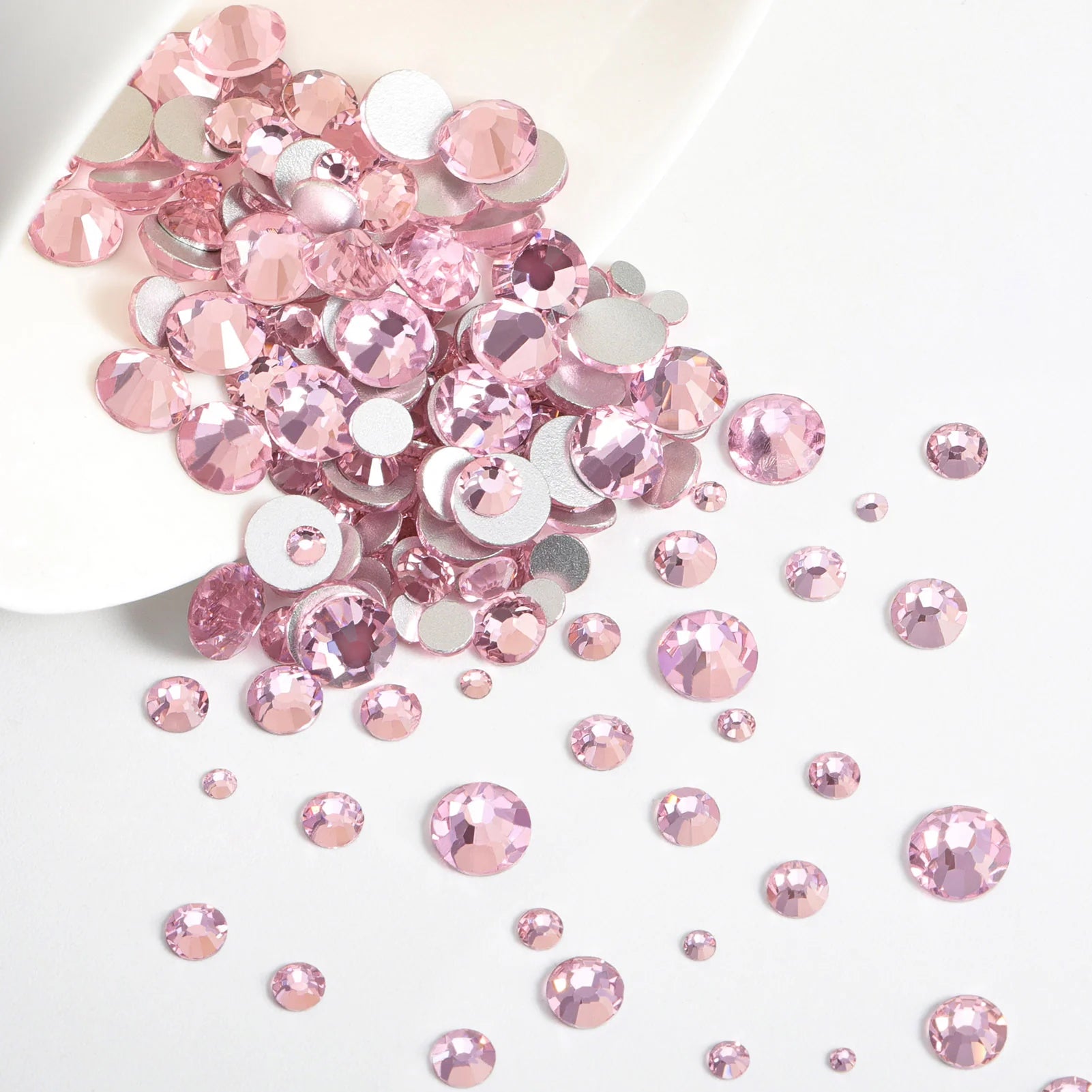 Rhinestones for Makeup,8 sizes 2500pcs Flatback Rhinestones Face Gems for Nails Crafts with Tweezers and Wax Pencil- Light Pink