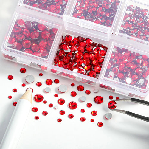 4300pcs Flatback Rhinestones, Nail Gems Round Crystal Rhinestones for Crafts,Mixed 6 Sizes with Picking Tweezers and Wax Pencil Kit- Light Siam