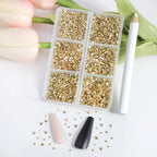 7200pcs Flatback Rhinestones,Nail Gems Round Crystal Rhinestones for Crafts,Mixed 6 Sizes with Wax Pencil Kit, SS3-SS10-Metalsunlight