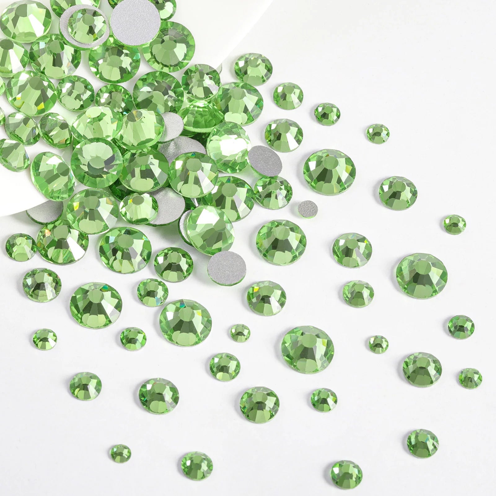 Rhinestones for Makeup,8 sizes 2500pcs Flatback Rhinestones Face Gems for Nails Crafts with Tweezers and Wax Pencil- Light Green