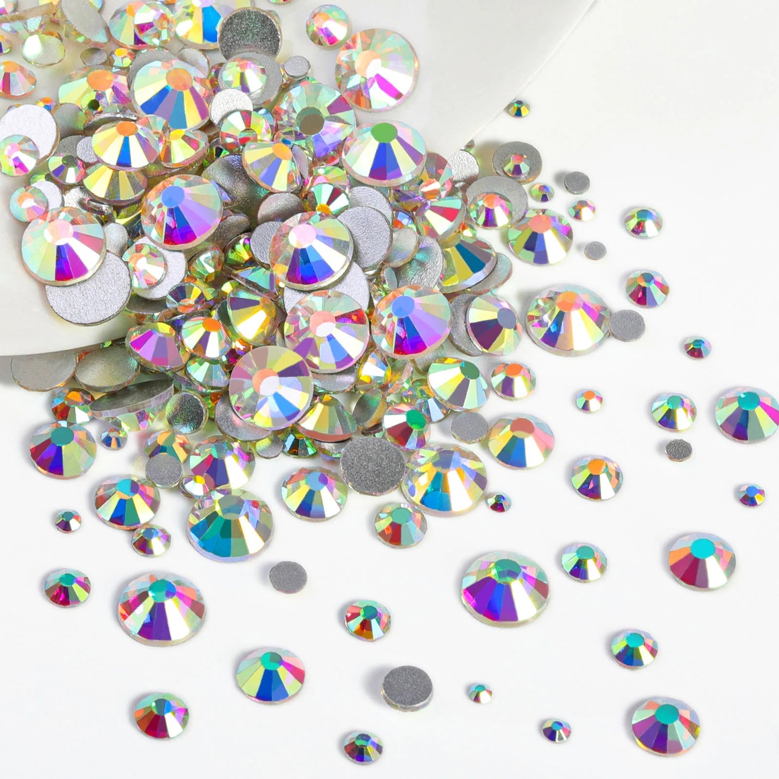 Rhinestones for Makeup,8 sizes 2500pcs Flatback Rhinestones Face Gems for Nails Crafts with Tweezers and Wax Pencil- Crystal AB