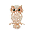 Women’s Korean Owl Brooch with Cat’s Eye Stone - Dual Gold/Silver Tone Cartoon Animal Pin for Jackets & Bags