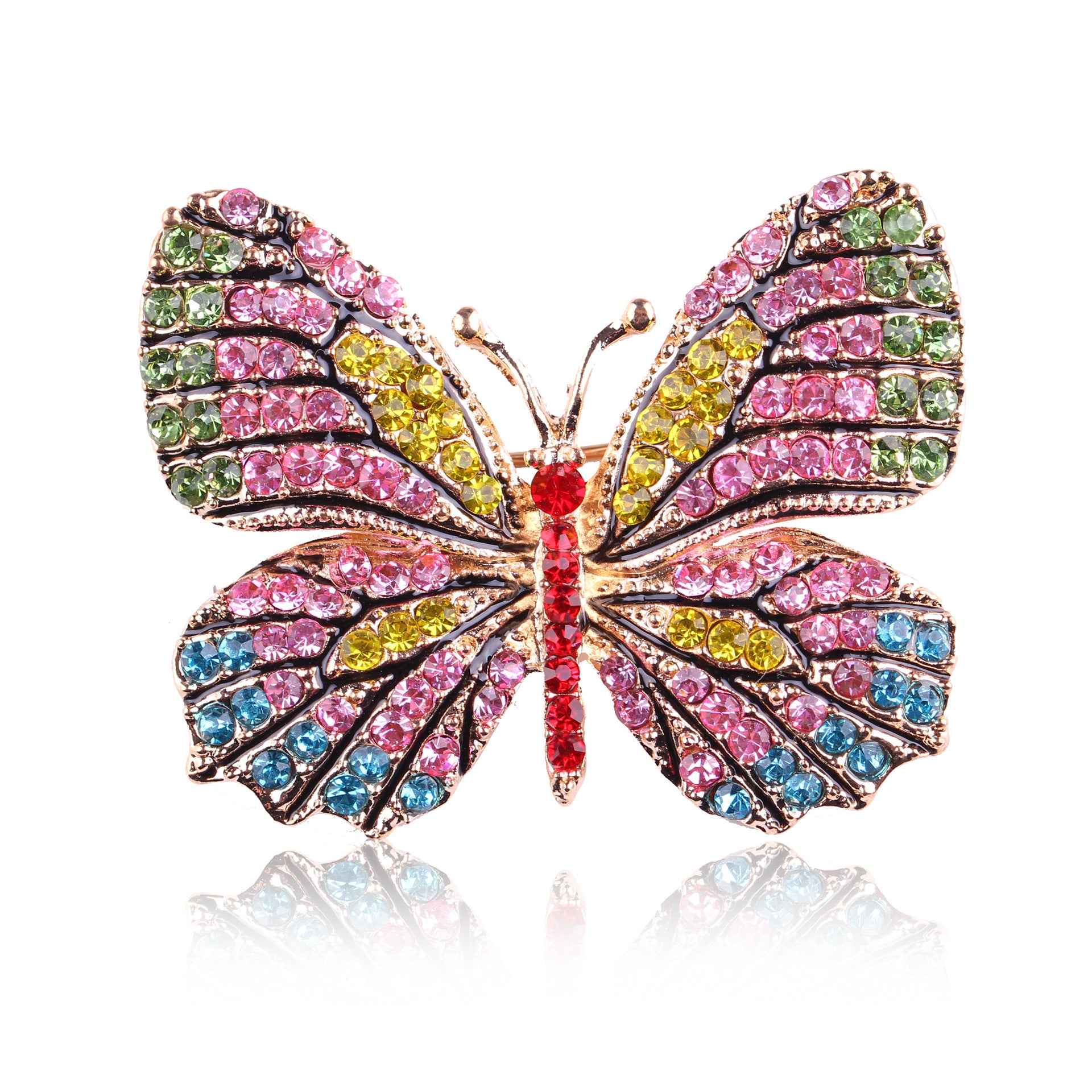 Korean Style Eco-Friendly Alloy Rainbow Rhinestone Butterfly Brooch Pin - Women's Fashion Animal Lapel Accessory