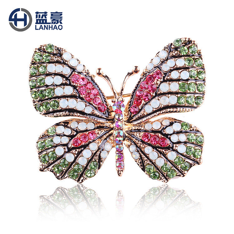 Korean Style Eco-Friendly Alloy Rainbow Rhinestone Butterfly Brooch Pin - Women's Fashion Animal Lapel Accessory