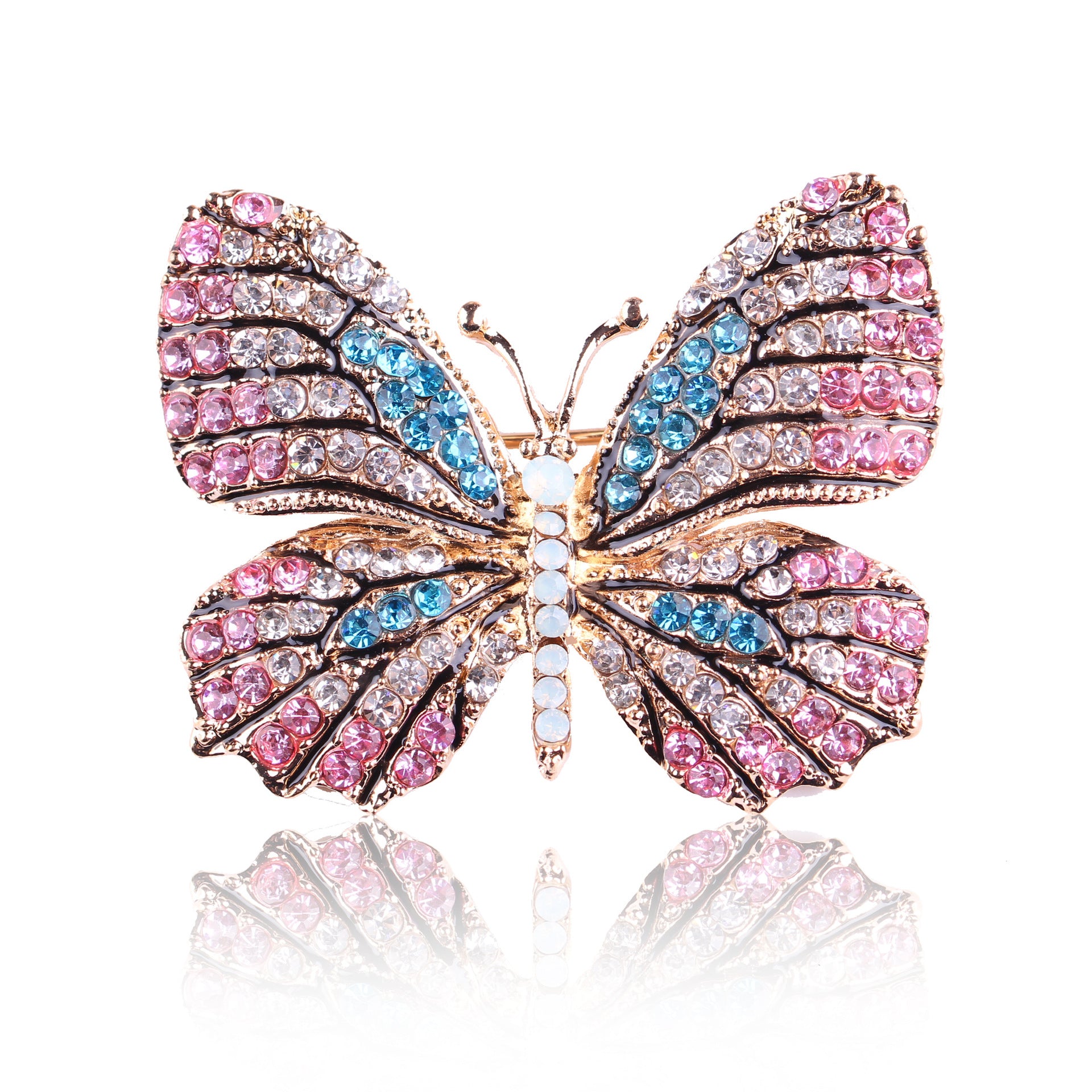 Korean Style Eco-Friendly Alloy Rainbow Rhinestone Butterfly Brooch Pin - Women's Fashion Animal Lapel Accessory